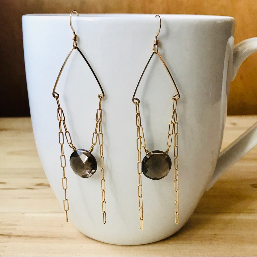 Smokey Topaz Gemstone & Gold-Filled Chain Earrings